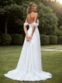 A-line Tulle Appliques Lace Off-the-Shoulder Sleeveless Court Train Wedding Dress