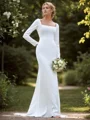 Sheath Charmeuse Square Long Sleeves Sweep Train Wedding Dress