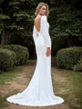 Sheath Charmeuse Square Long Sleeves Sweep Train Wedding Dress