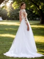 A-line Tulle Appliques Lace Scoop Long Sleeves Court Train Wedding Dress