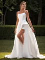 A-line Satin Spaghetti Straps Sleeveless Chapel Train Wedding Dress