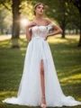 A-line Other Sleeveless Off-the-Shoulder Sleeveless Court Train Wedding Dress