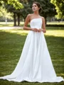 A-line Satin Straight Sleeveless Chapel Train Wedding Dress