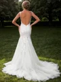 Mermaid Tulle Appliques Lace V-neck Sleeveless Chapel Train Wedding Dress
