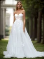 A-line Tulle Appliques Lace Sweetheart Sleeveless Sweep Train Wedding Dress