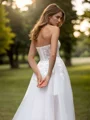A-line Tulle Appliques Lace Sweetheart Sleeveless Sweep Train Wedding Dress