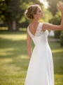 A-line Chiffon Appliques Lace V-neck Sleeveless Sweep Train Wedding Dress