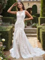 Sheath Tulle Appliques Lace Scoop Sleeveless Court Train Wedding Dress