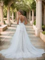 A-line V-neck Appliques Lace Chapel Train Tulle Wedding Dress