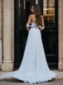 A-line Off-the-Shoulder Pleated Court Train Chiffon Corset Wedding Dress