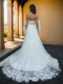 A-line Cold Shoulder Appliques Lace Chapel Train Tulle Wedding Dress