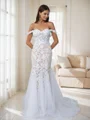 Mermaid Off-the-Shoulder Appliques Lace Cathedral Train Tulle Corset Wedding Dress