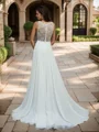 A-line V-neck Appliques Lace Sweep Train Chiffon Wedding Dress