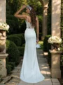 Sheath Spaghetti Straps Appliques Lace Sweep Train Charmeuse Corset Wedding Dress