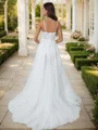 A-line Spaghetti Straps Appliques Lace Court Train Tulle Corset Wedding Dress