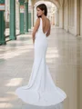 Sheath V-neck Court Train Stretch Crepe Wedding Dress