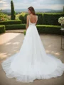 A-line Spaghetti Straps Appliques Lace Chapel Train Tulle Corset Wedding Dress