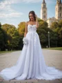 A-line Sweetheart Appliques Lace Cathedral Train Tulle Corset Wedding Dress