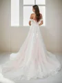 A-line Off-the-Shoulder Appliques Lace Cathedral Train Tulle Wedding Dress