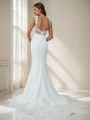 Sheath V-neck Appliques Lace Chapel Train Stretch Crepe Wedding Dress