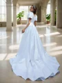Ball Gown Square Short Sleeves Chapel Train Charmeuse Wedding Dress