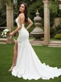 Sheath/Column Satin Ruffles Halter Sleeveless Sweep Train Wedding Dresses