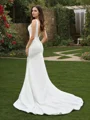 Sheath/Column Sleeveless Satin V-neck Ruffles Sweep Train Wedding Dresses