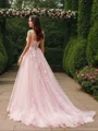 A-Line/Princess Tulle Applique Straps Sleeveless Sweep Train Wedding Dresses