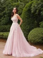 A-Line/Princess Tulle Applique Straps Sleeveless Sweep Train Wedding Dresses