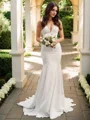 Trumpet/Mermaid Satin V-neck Ruffles Sleeveless Court Train Wedding Dresses