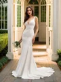 Trumpet/Mermaid Satin V-neck Ruffles Sleeveless Court Train Wedding Dresses