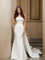 Sheath/Column Satin Ruched Strapless Sleeveless Court Train Wedding Dresses
