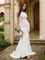 Trumpet/Mermaid Scoop Ruched Satin Sleeveless Sweep Train Wedding Dresses