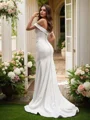 Trumpet/Mermaid Satin Off-the-Shoulder Ruched Sleeveless Sweep Train Wedding Dresses