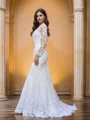 Trumpet/Mermaid Tulle Applique Scoop Long Sleeves Sweep Train Wedding Dresses