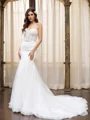 Trumpet/Mermaid Tulle Sweetheart Applique Sleeveless Court Train Wedding Dresses
