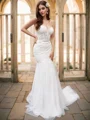 Trumpet/Mermaid Tulle Sweetheart Applique Sleeveless Court Train Wedding Dresses