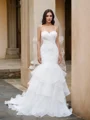 Trumpet/Mermaid Layers Spaghetti Straps Organza Sleeveless Sweep Train Wedding Dresses