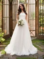 A-Line/Princess Applique Off-the-Shoulder Sleeveless Tulle Court Train Wedding Dresses