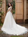 A-Line/Princess Applique Off-the-Shoulder Sleeveless Tulle Court Train Wedding Dresses