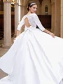 A-Line/Princess Satin Bowknot Bateau 3/4 Sleeves Sweep Train Wedding Dresses