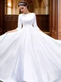 A-Line/Princess Satin Bowknot Bateau 3/4 Sleeves Sweep Train Wedding Dresses