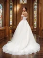 A-Line/Princess Off-the-Shoulder Tulle Sleeveless Ruched Court Train Wedding Dresses