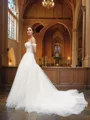 A-Line/Princess Off-the-Shoulder Tulle Sleeveless Ruched Court Train Wedding Dresses