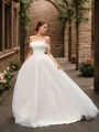 A-Line/Princess Tulle Sleeveless Off-the-Shoulder Ruched Sweep Train Wedding Dresses