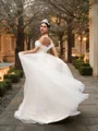 A-Line/Princess Tulle Sleeveless Off-the-Shoulder Ruched Sweep Train Wedding Dresses