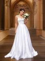 A-Line/Princess Satin Ruffles Straps Sleeveless Sweep Train Wedding Dresses