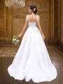 A-Line/Princess Satin Ruffles Straps Sleeveless Sweep Train Wedding Dresses