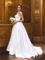 A-Line/Princess Satin Ruffles Straps Sleeveless Sweep Train Wedding Dresses