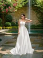 A-Line/Princess Strapless Satin Sleeveless Ruffles Sweep Train Wedding Dresses